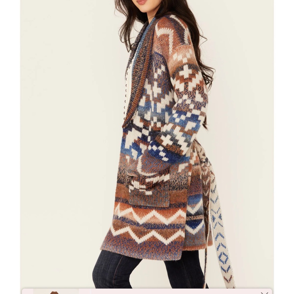 Idyllwind Multicolor Knit Open-Front Cardigan - Blue, Brown, Cream - Picture 13 of 13